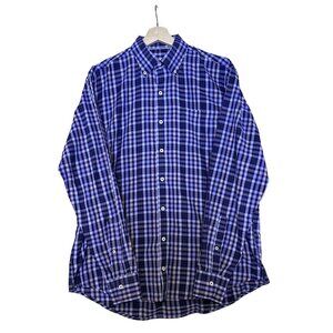 Peter Millar Men's Blue Plaid Cotton Button-Up Shirt Embroidered Logo Size Large